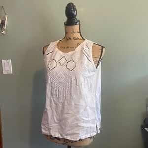 Chico's Womens Beaded Embellished Boho Sleeveless Tank Top Blouse White 1 US M‎